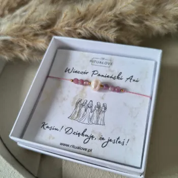 Bransoletka na Wieczór Panieński Team Bride Personalizowana - Perła + Turmalin Różowy